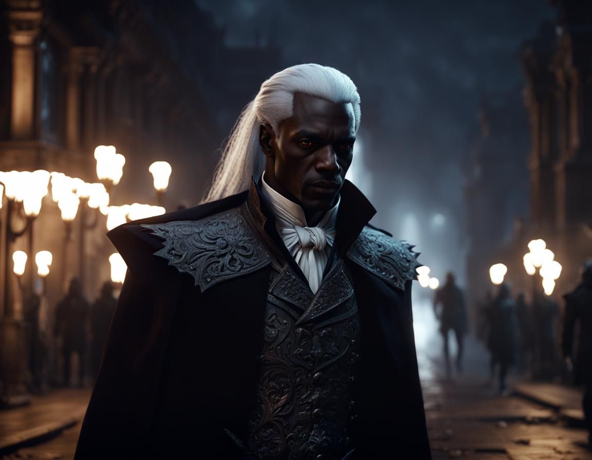 Vampire with White Hair in an Edwardian Setting