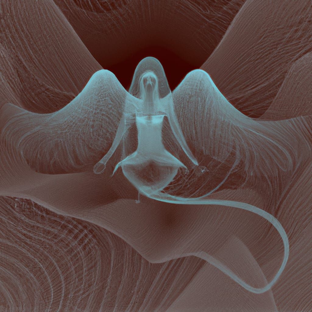 Angel in Cave with Abstract Fractal Design