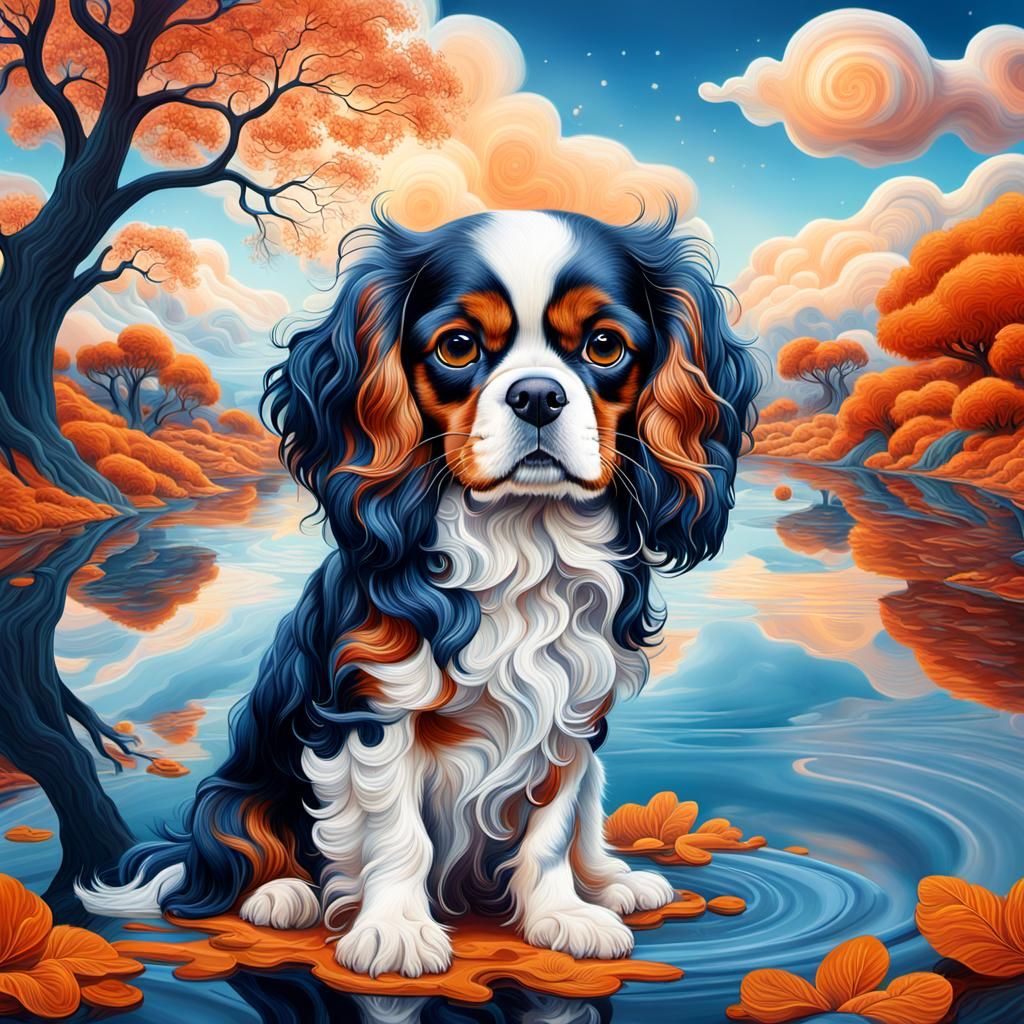 Surreal Cavalier King Charles Spaniel in Dreamscape