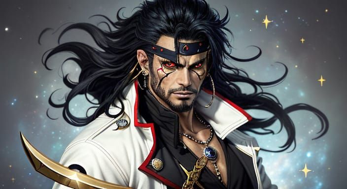 Epic Space Pirate Captain with Golden and Black Eyes