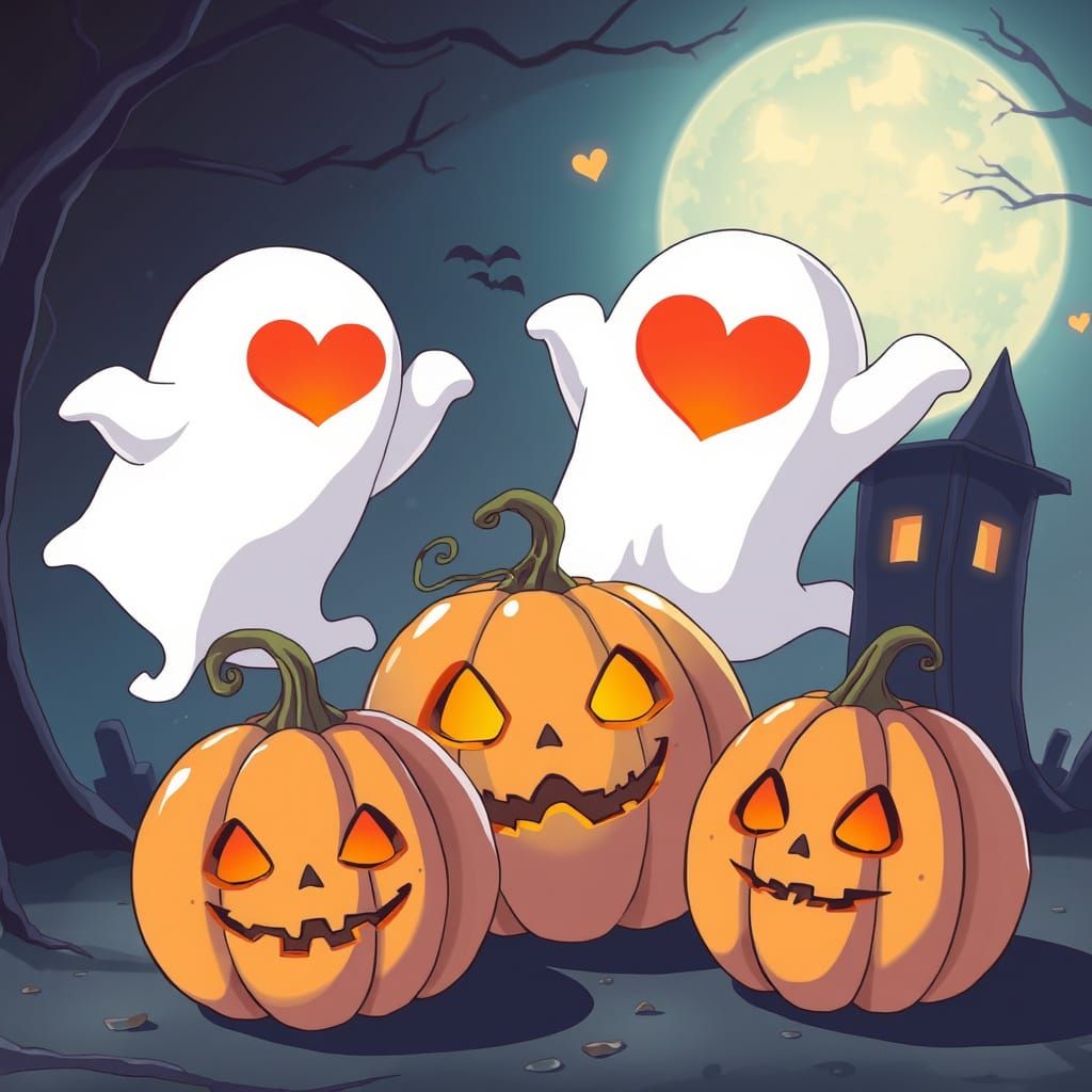 Anime Pumpkins and Ghosts with Heart Eyes