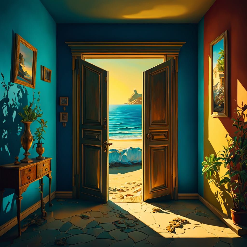 Surreal Beach Doorway to Rainforest in Digital Art