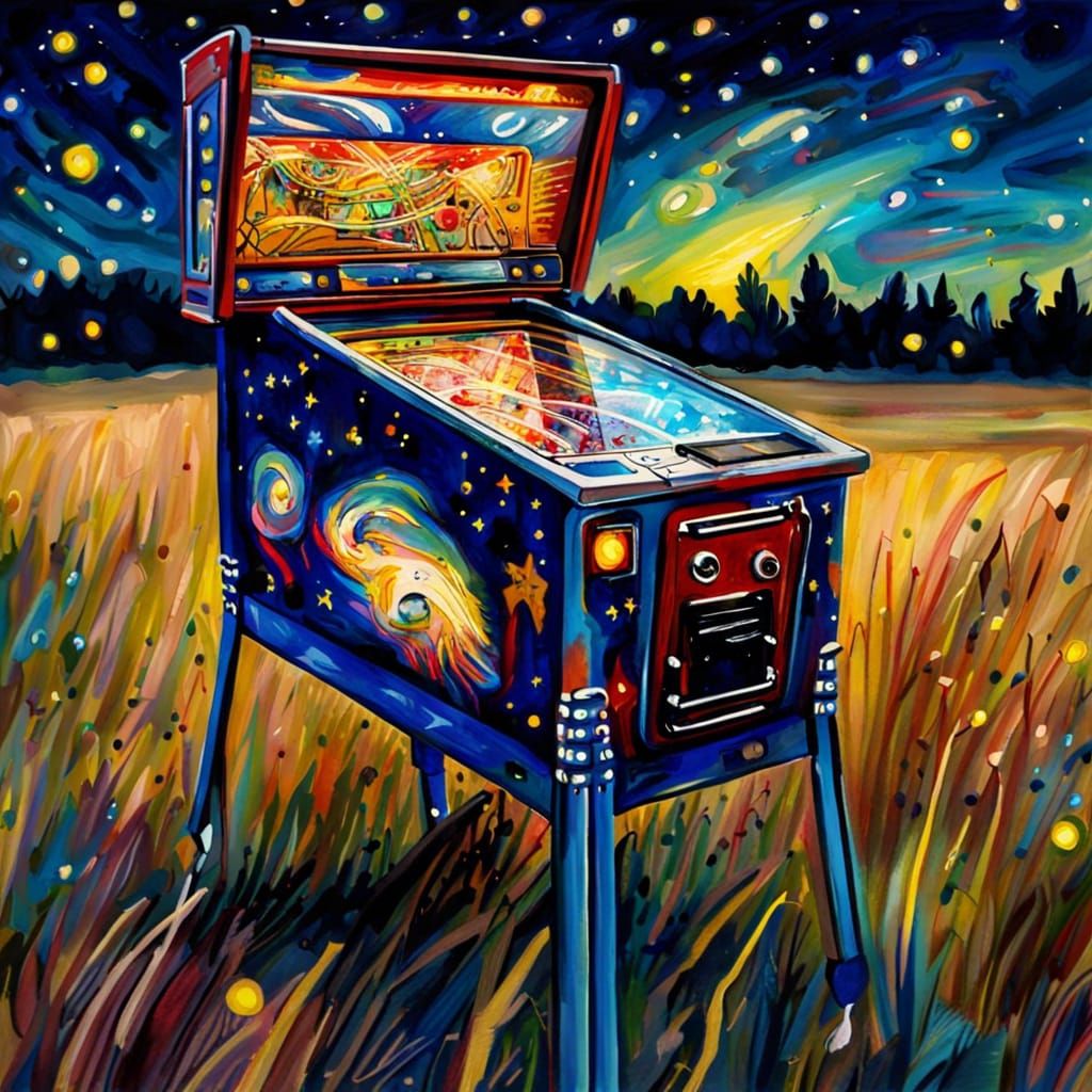 Impressionist Starry Night Pinball Machine Watercolor