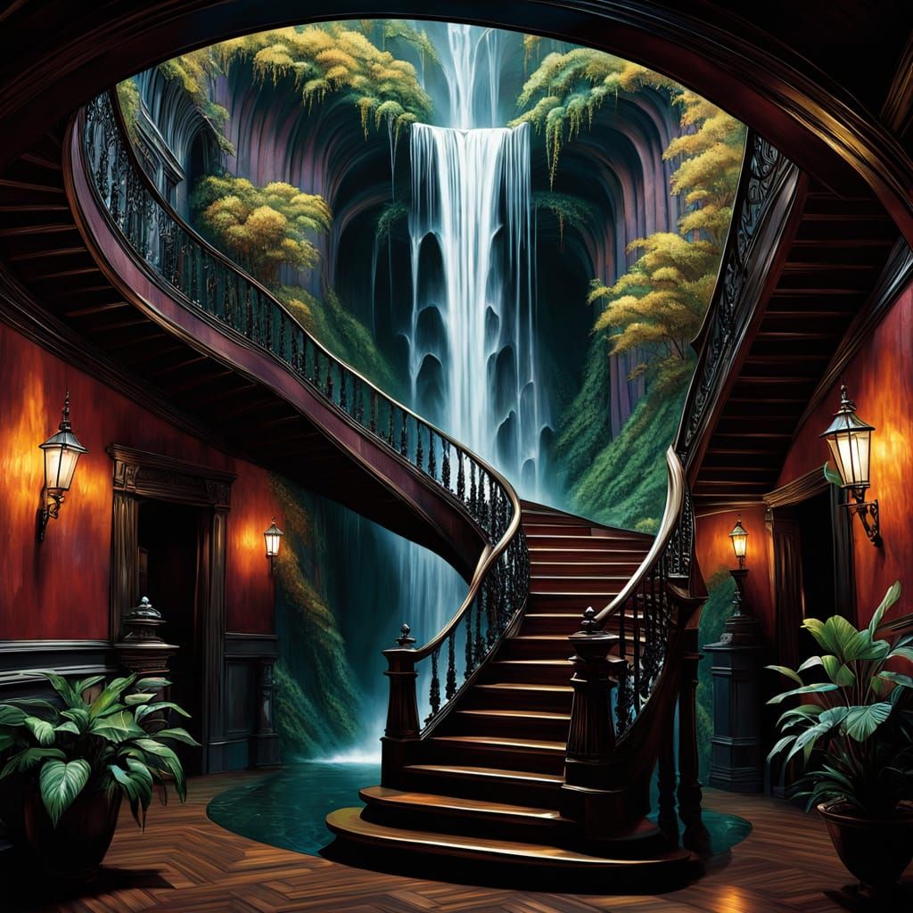 Haunted Mansion Waterfall in Expressionist Style