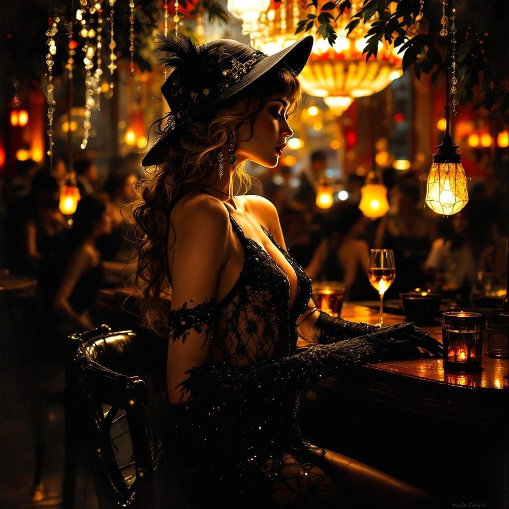 Gorgeous Flapper in Speakeasy Lounge: Vector Art