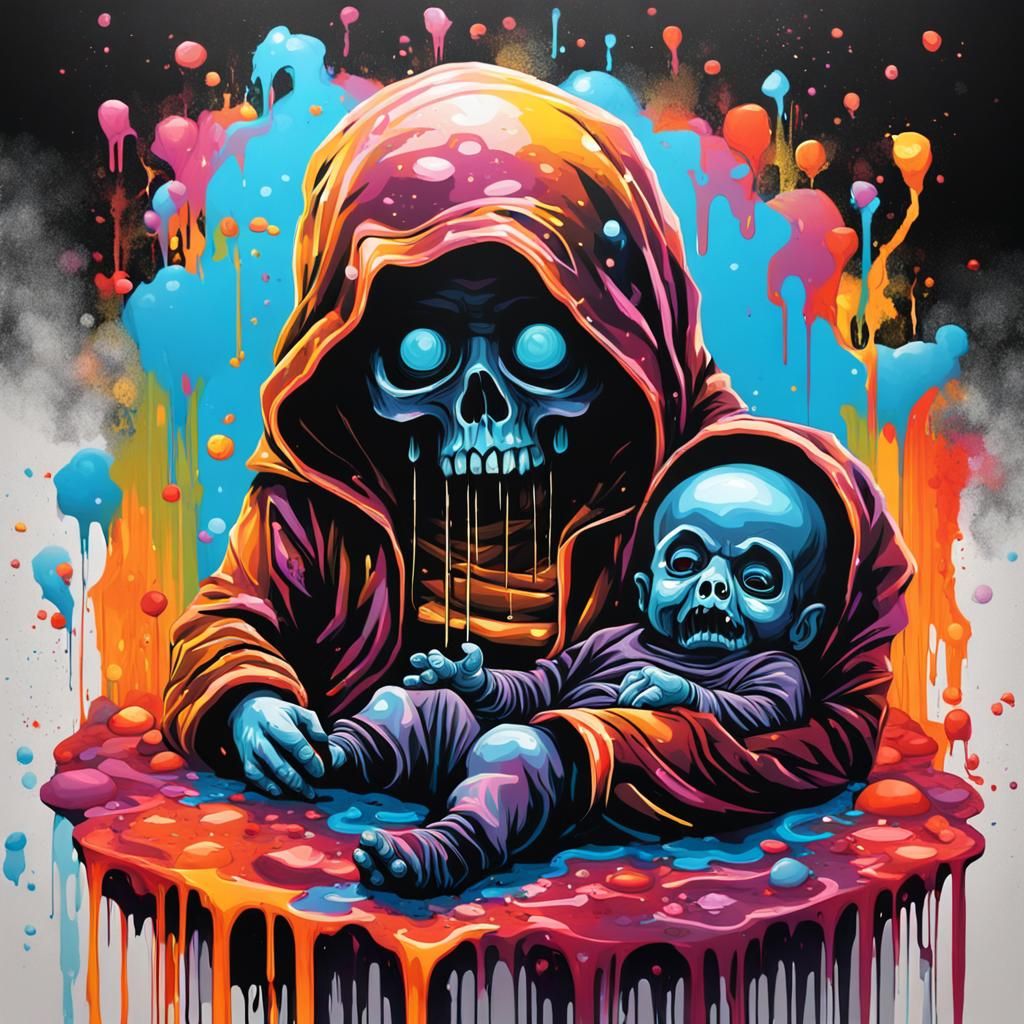 Crying Death God in Colorful Graffiti Art