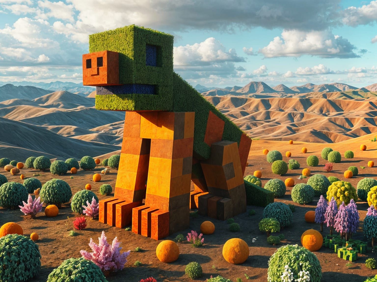 Geometric Land Art in Minecraft Style