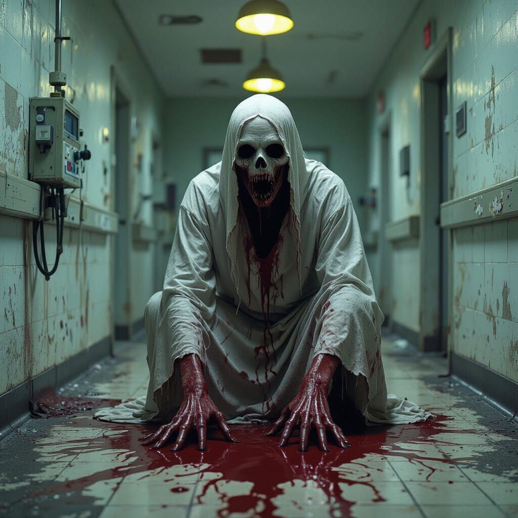 Eyeless Ghost in Abandoned Hospital Ward
