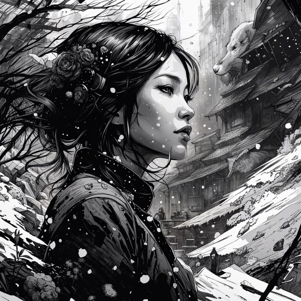 Monochrome Ink Portrait in Style of Classic Illustration