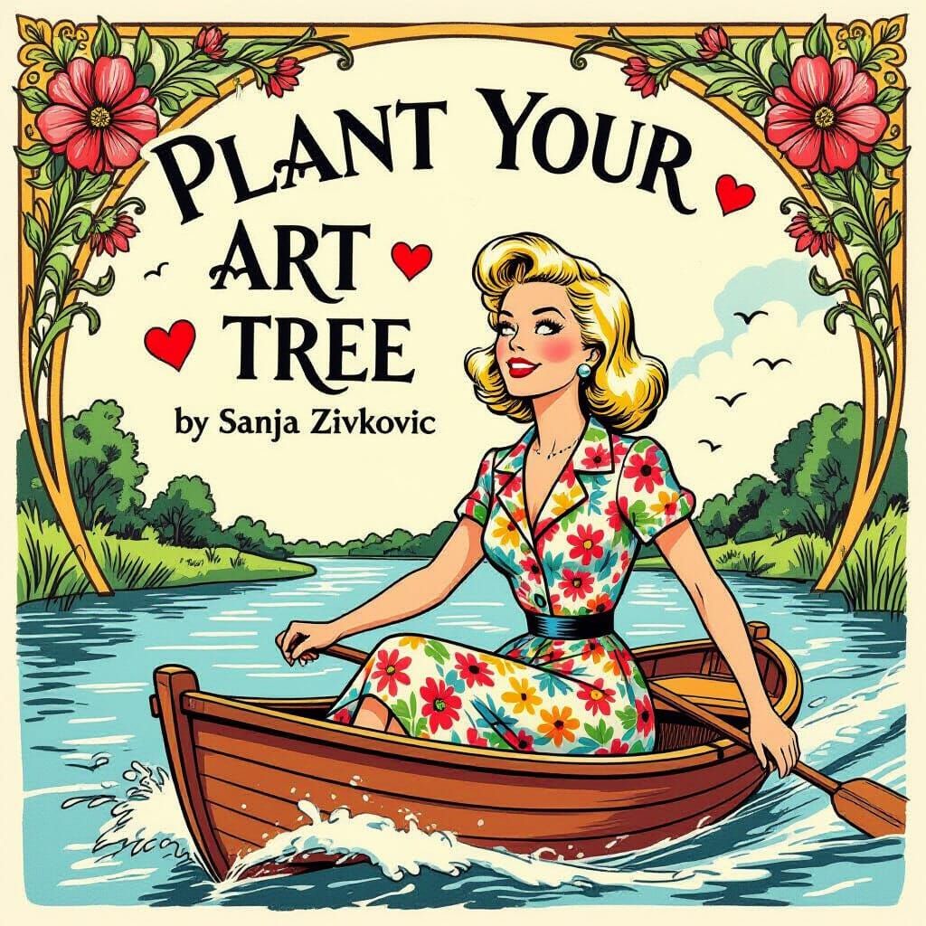 Art Nouveau Comic: 1950s Writer on River Voyage