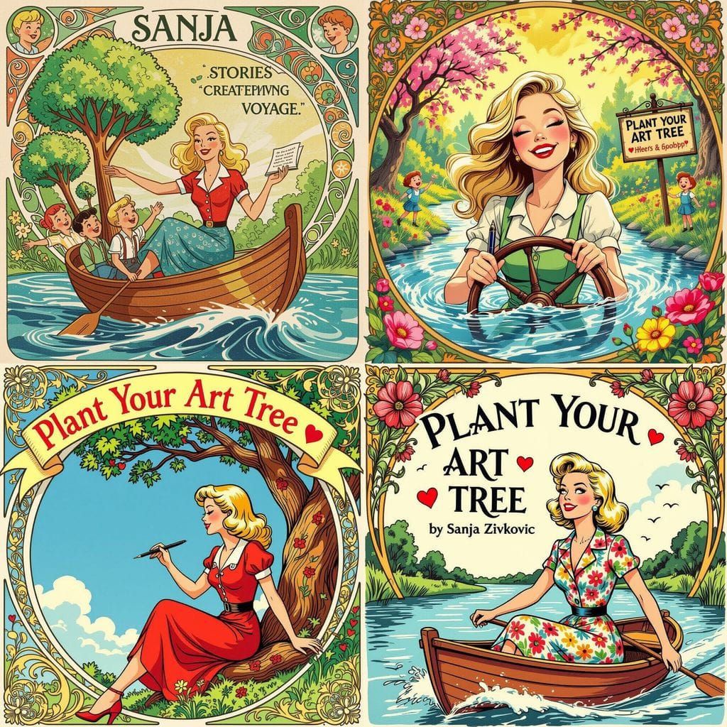 Art Nouveau Writer with Blonde Hair on a Comic Voyage