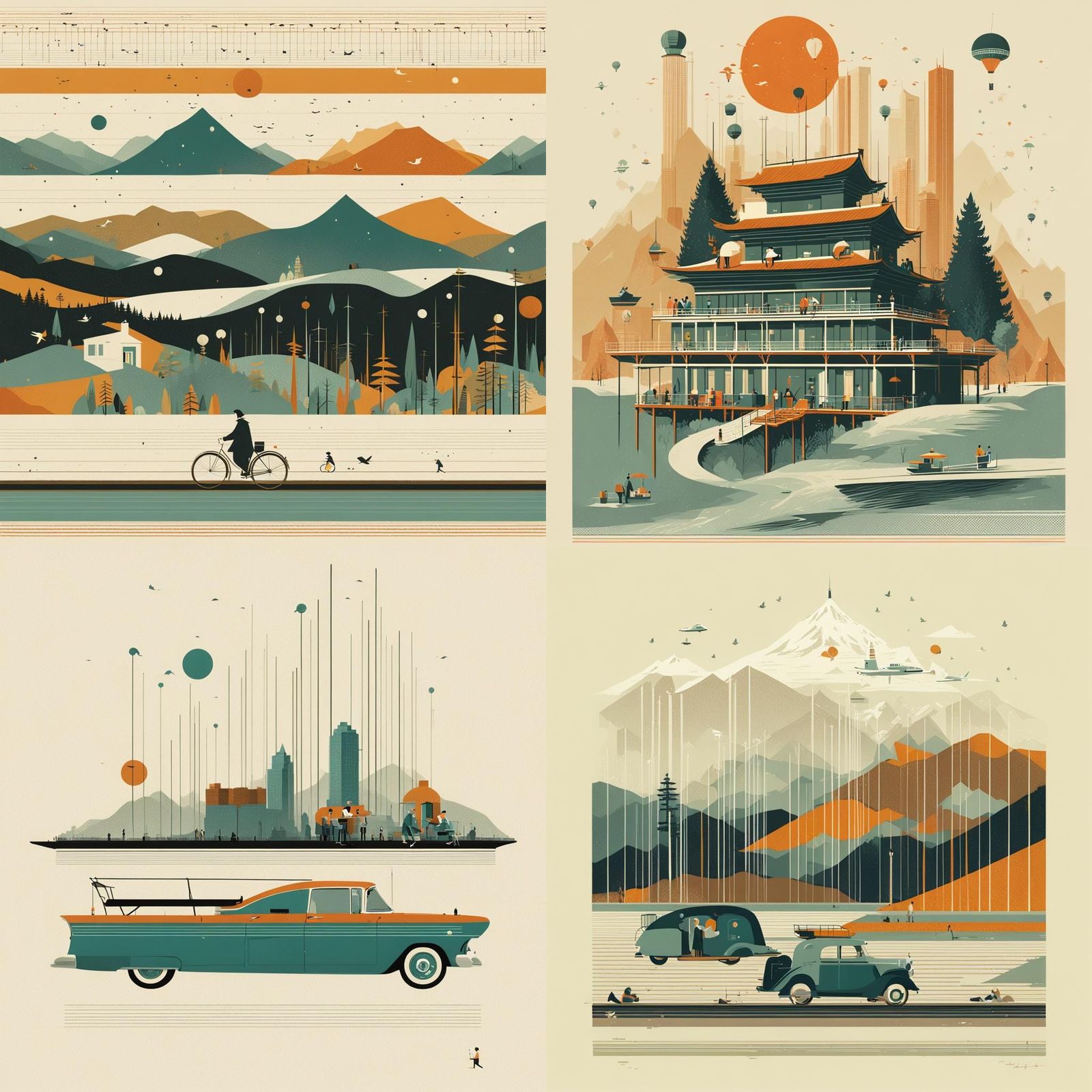 Minimalist Illustration in Mid-Century Modern Style