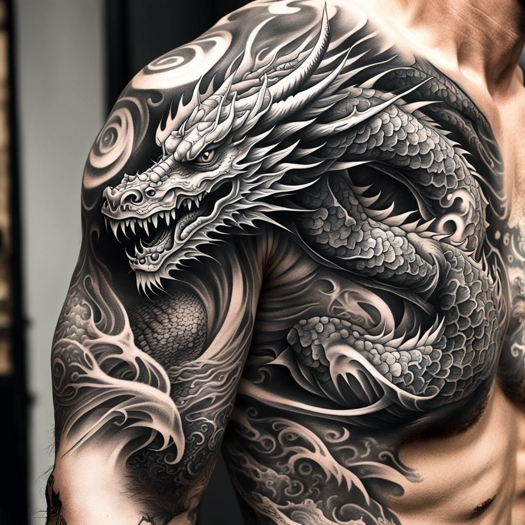 Dragon Tattoo in Japanese Art Style