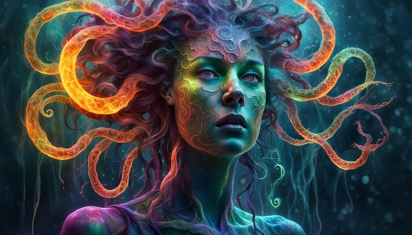 Glowing Medusa Made of Ghostly Flames