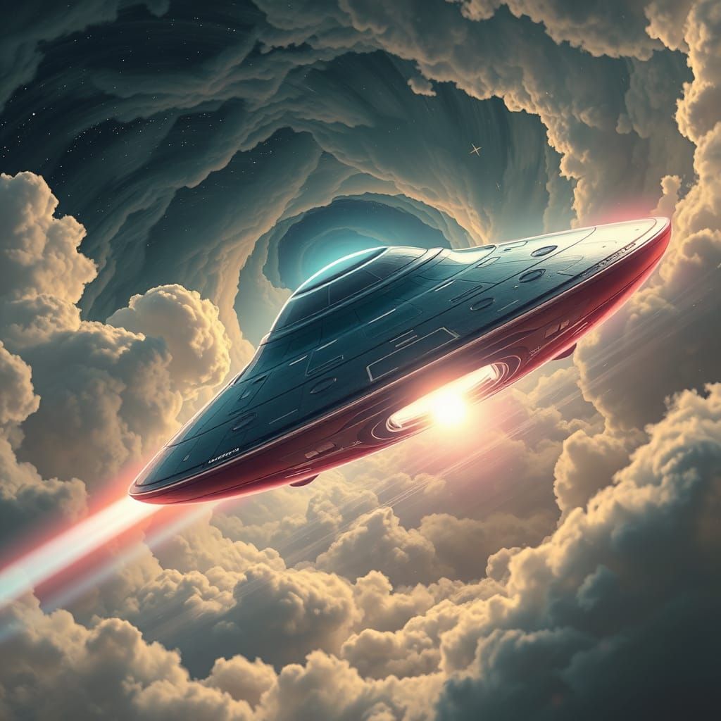 UFO Exhibits Acceleration in Futuristic Dystopian Scene