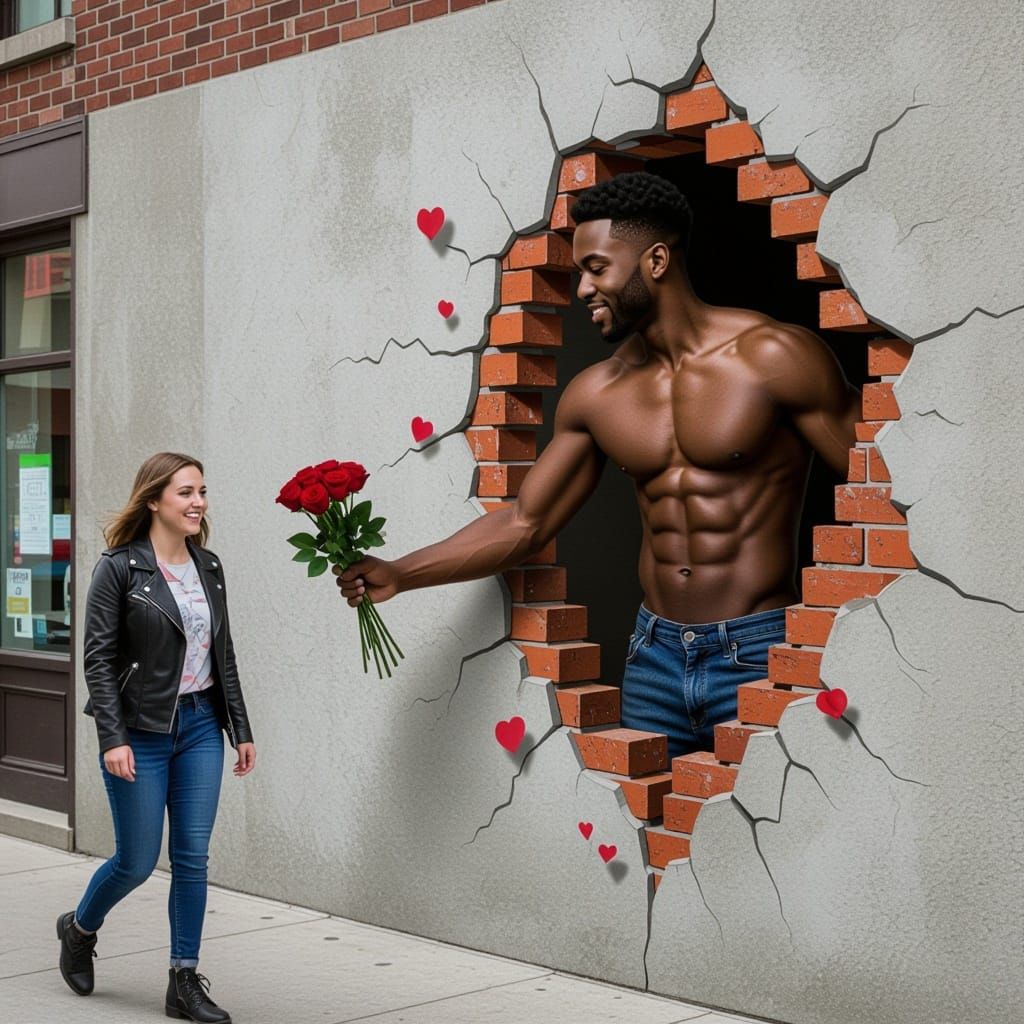 Street Art: Mysterious Black Figure Emerging from Wall with ...