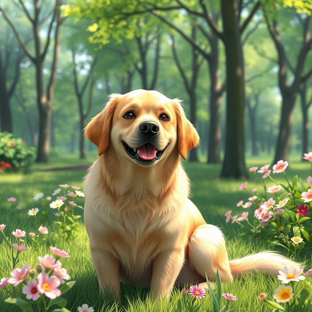 Happy Labrador in Park: 3D Anime Art
