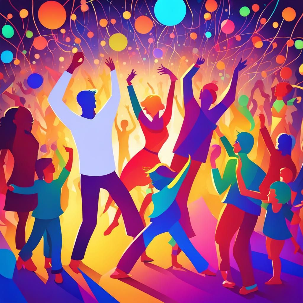 Joyful Dance Party with Families in Abstract Art Style