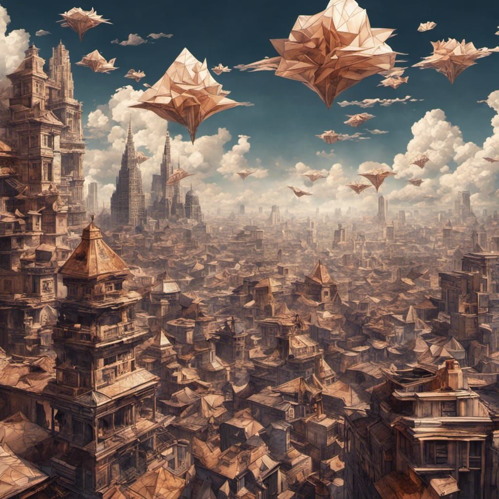 an intricately detailed cityscape in the sky, with buildings...