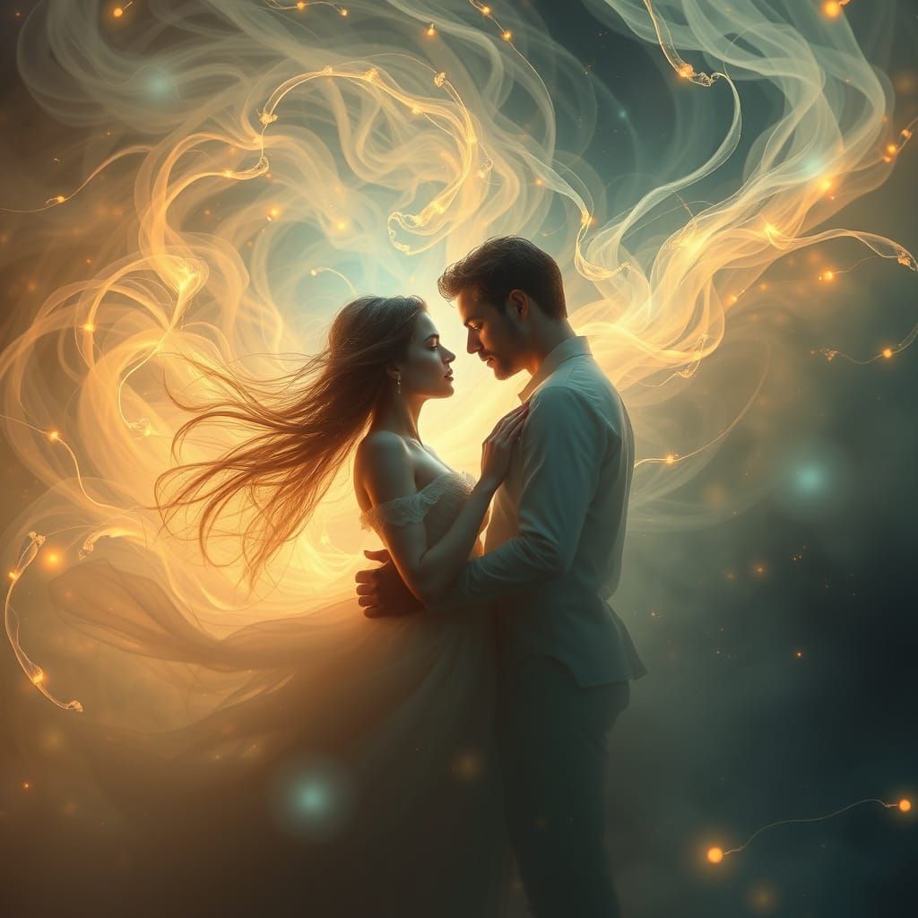 Ethereal Couple Swirling in Vortex of Light and Shadow