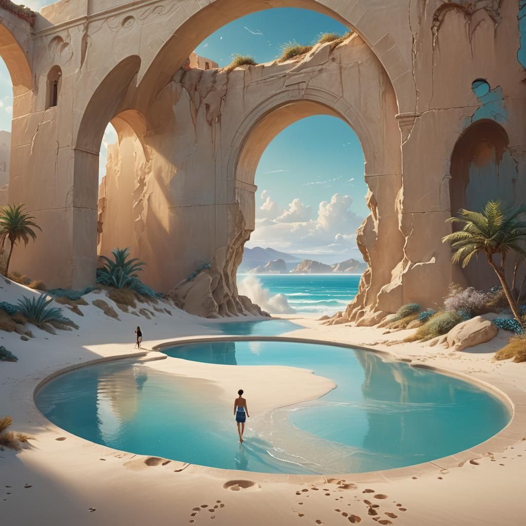 Ethereal Fantasy Landscape with Concrete Arch
