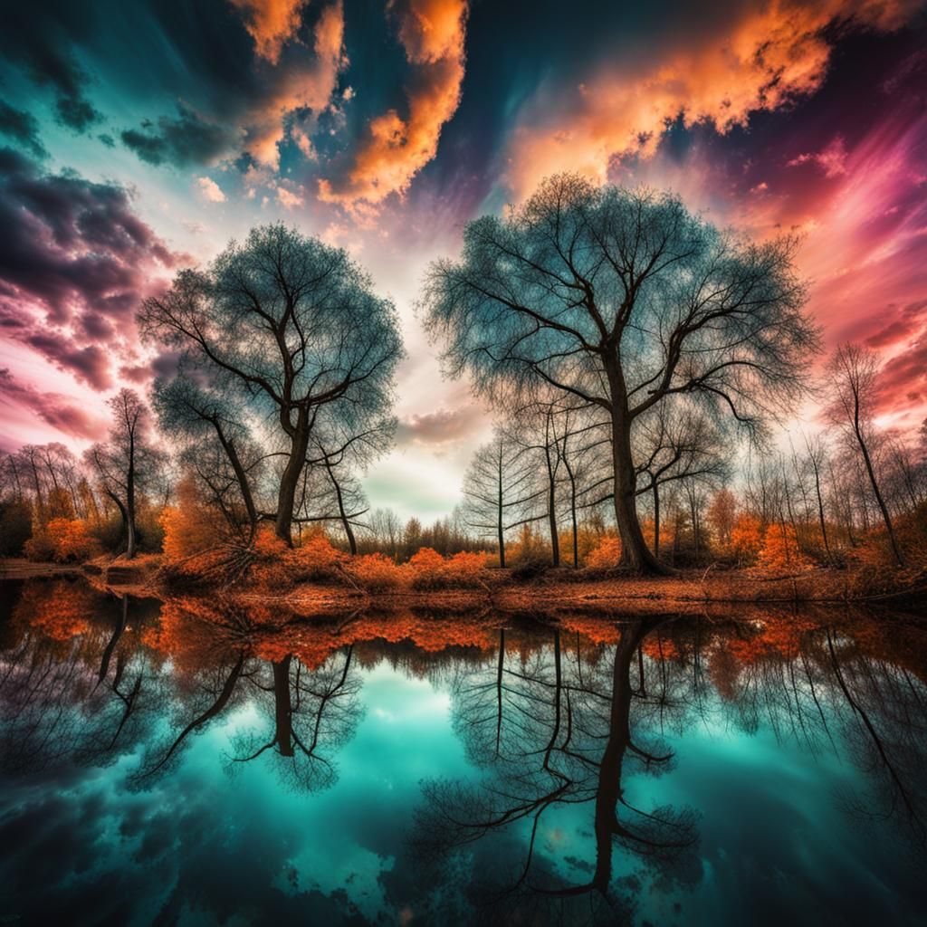 Inverted Nature Scene with Dramatic Colors