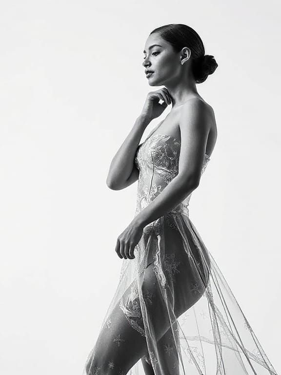 Model in Frosted Glass Dress, Etching Style