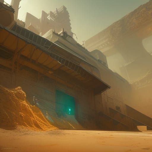 Bunker Buried in Sand: Hyperdetailed Concept Art