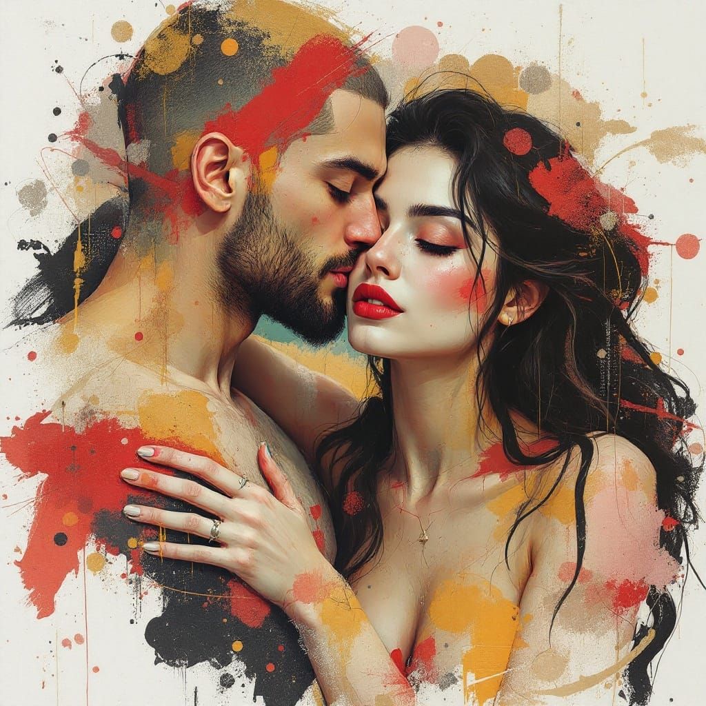 Abstract Couple in Intimate Embrace