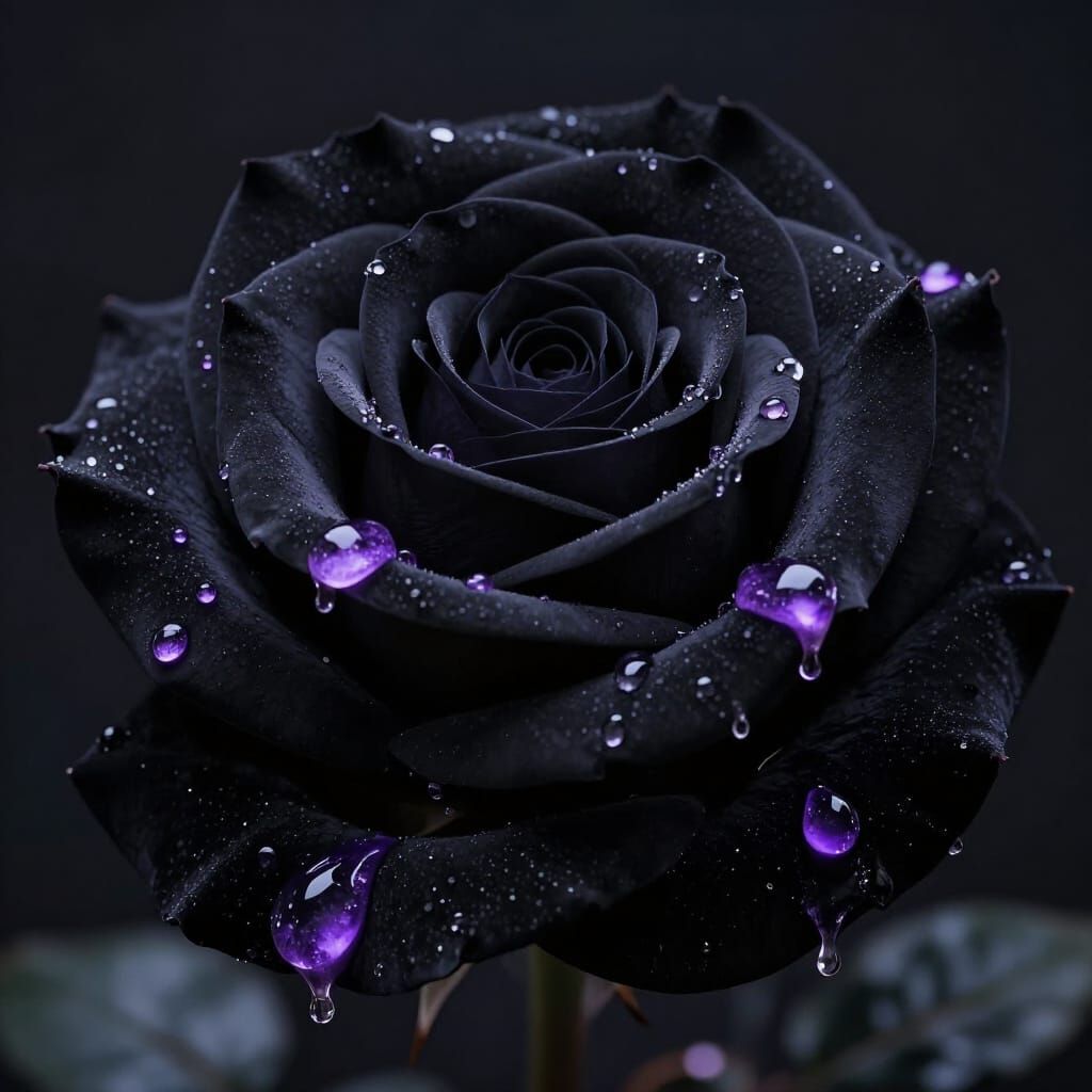 Solitary Black Rose With Dripping Purple Ice Crystals