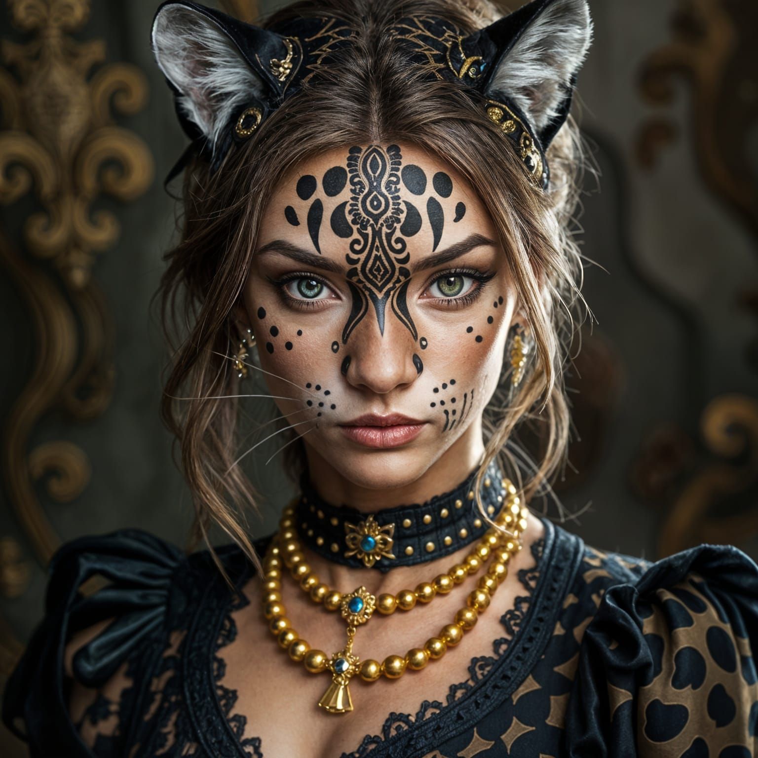 Beautiful Woman as Panther in Detailed Setting