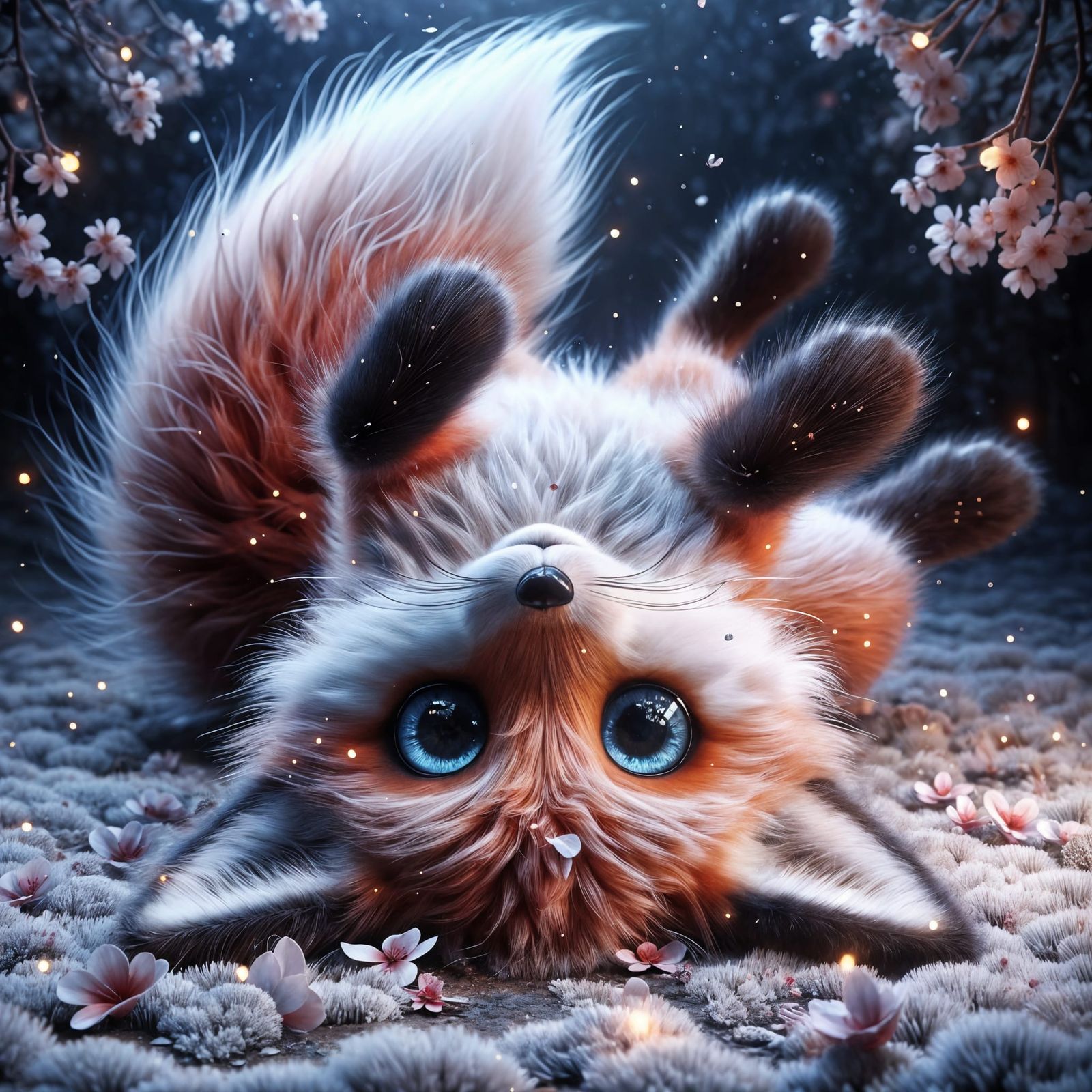 Adorable Fox Laying Upside Down in Magical Garden