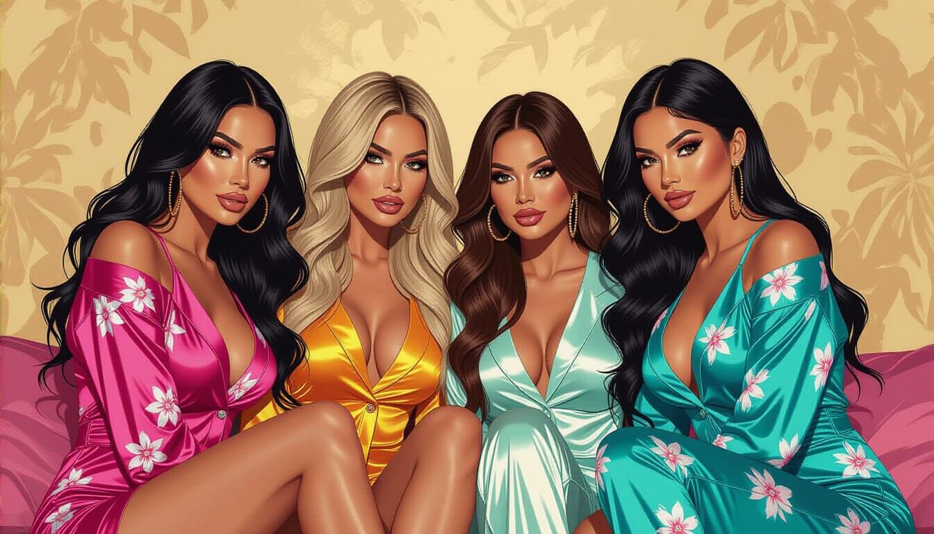 Vibrant Pyjama Party with Celebrities in Comic Style