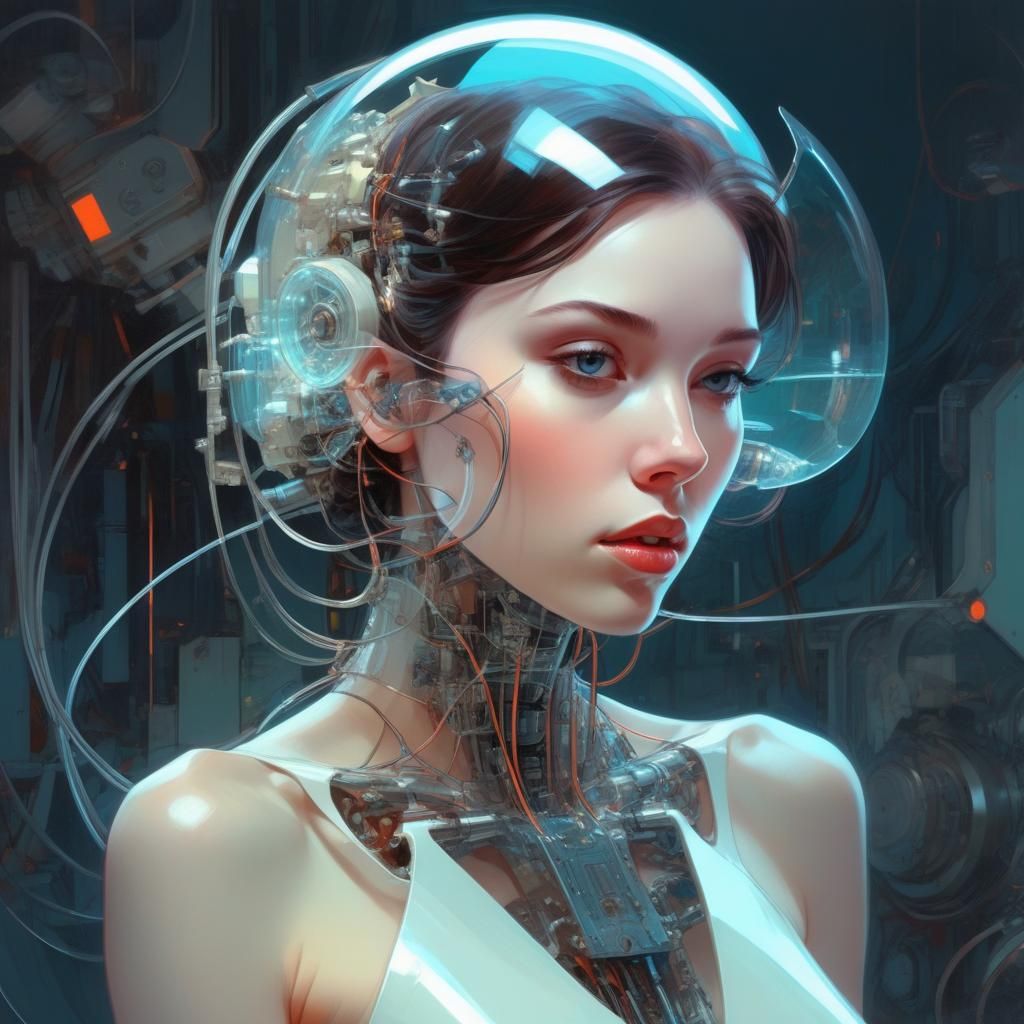 Sci-Fi Woman with Mechanical Parts Illustration