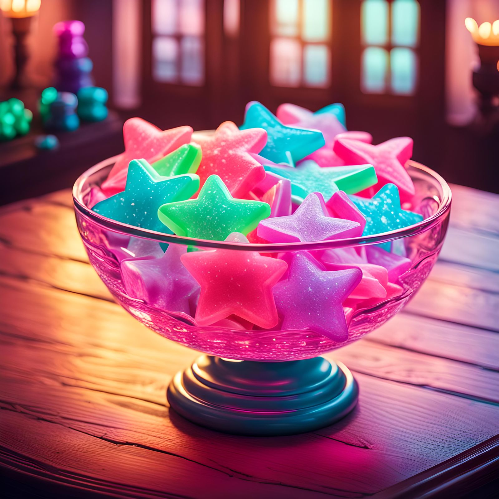 Sparkling Star Candies in Victorian Mansion, Synthwave Style