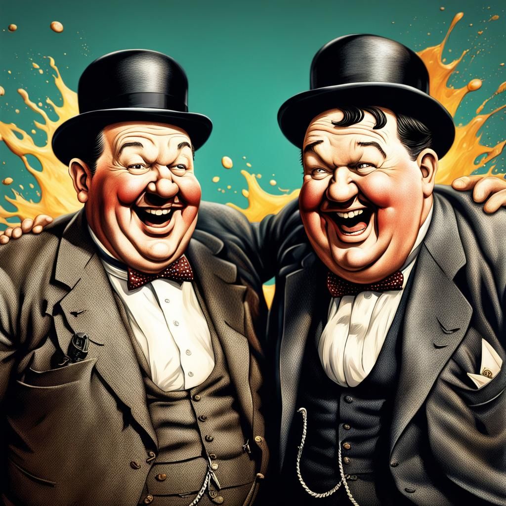 Laurel and Hardy: Hyperrealistic Splash Art Portrait