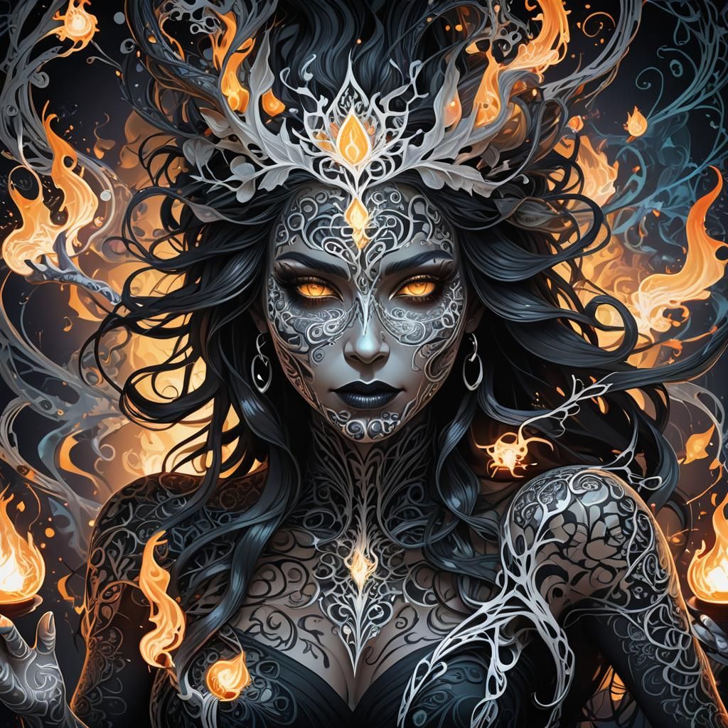 Black Witch Potion with Zentangle Tattoos