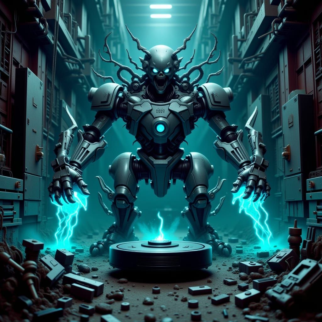 Powerful Roomba with Lightning Arms in Opulent Room