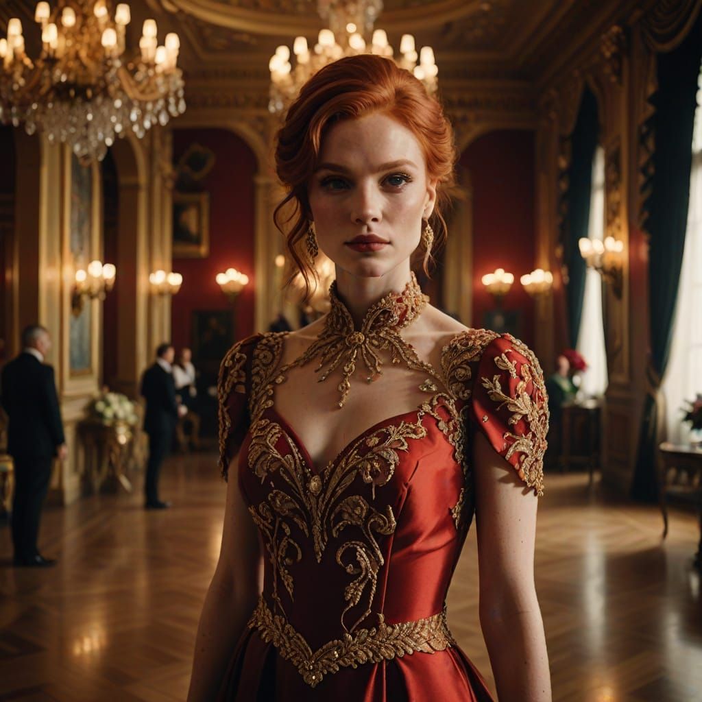 Redhead in Red Dress: High-Fashion Photography