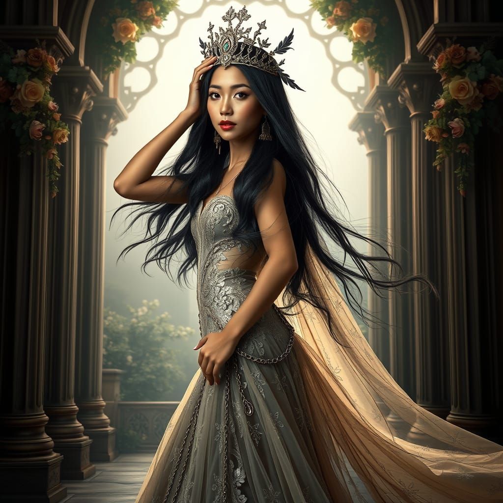 Indonesian Woman in Ornate Gothic Gown