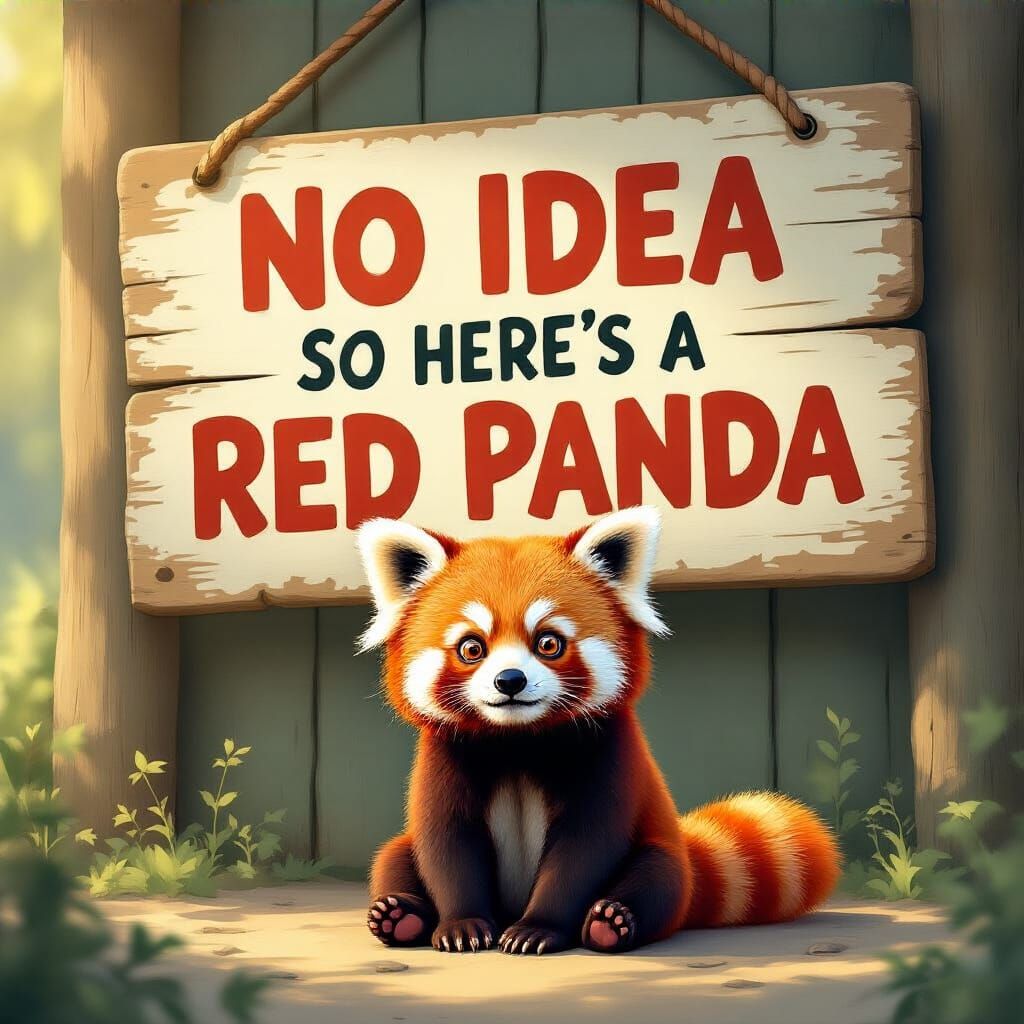 Cute Red Panda by Whimsical Sign in Children's Book Art Styl...