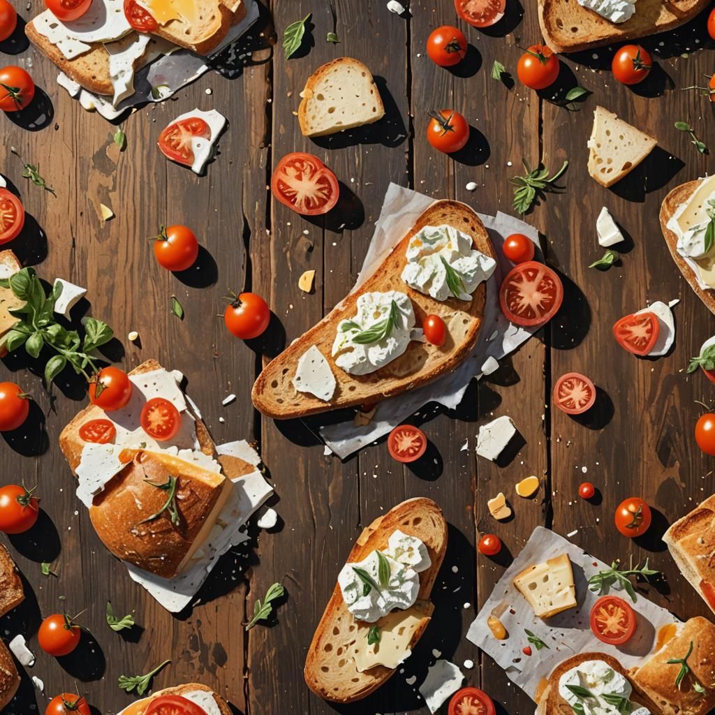 Hyperrealistic Farmer's Table with Bread and Cheese