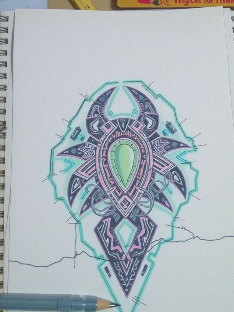 Neon Futuristic Tribal Cityscape in Electric Colors