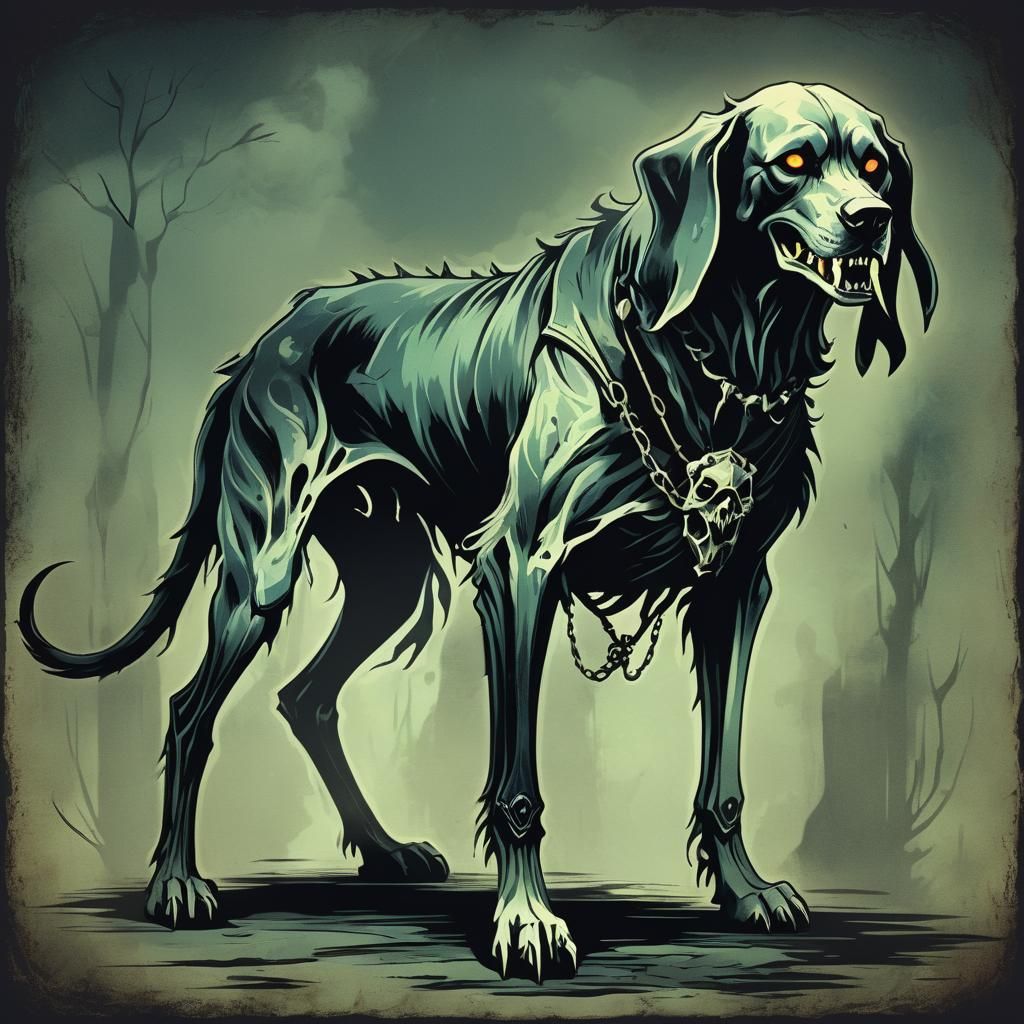 Lich Hound in the Dark: Vintage Art Style