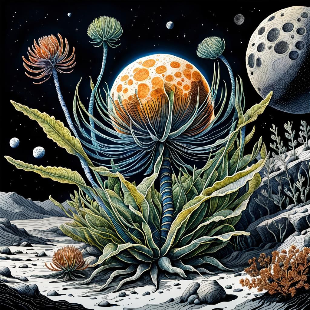 Botanical Ink Drawing of Europa's Alien Sea Plants