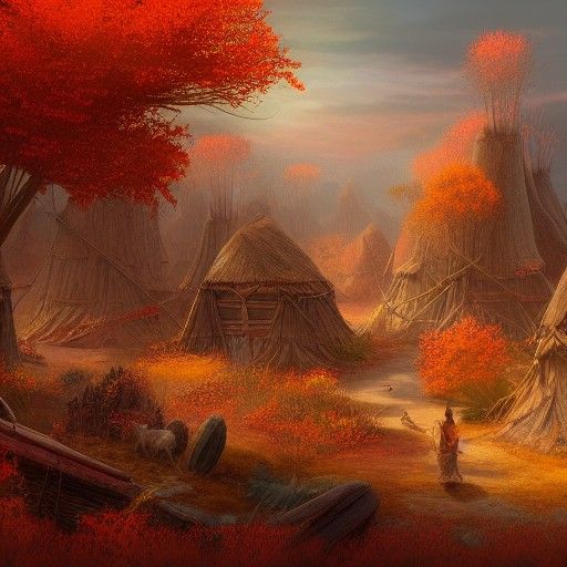 Native American Village in Autumn: Detailed Matte Painting