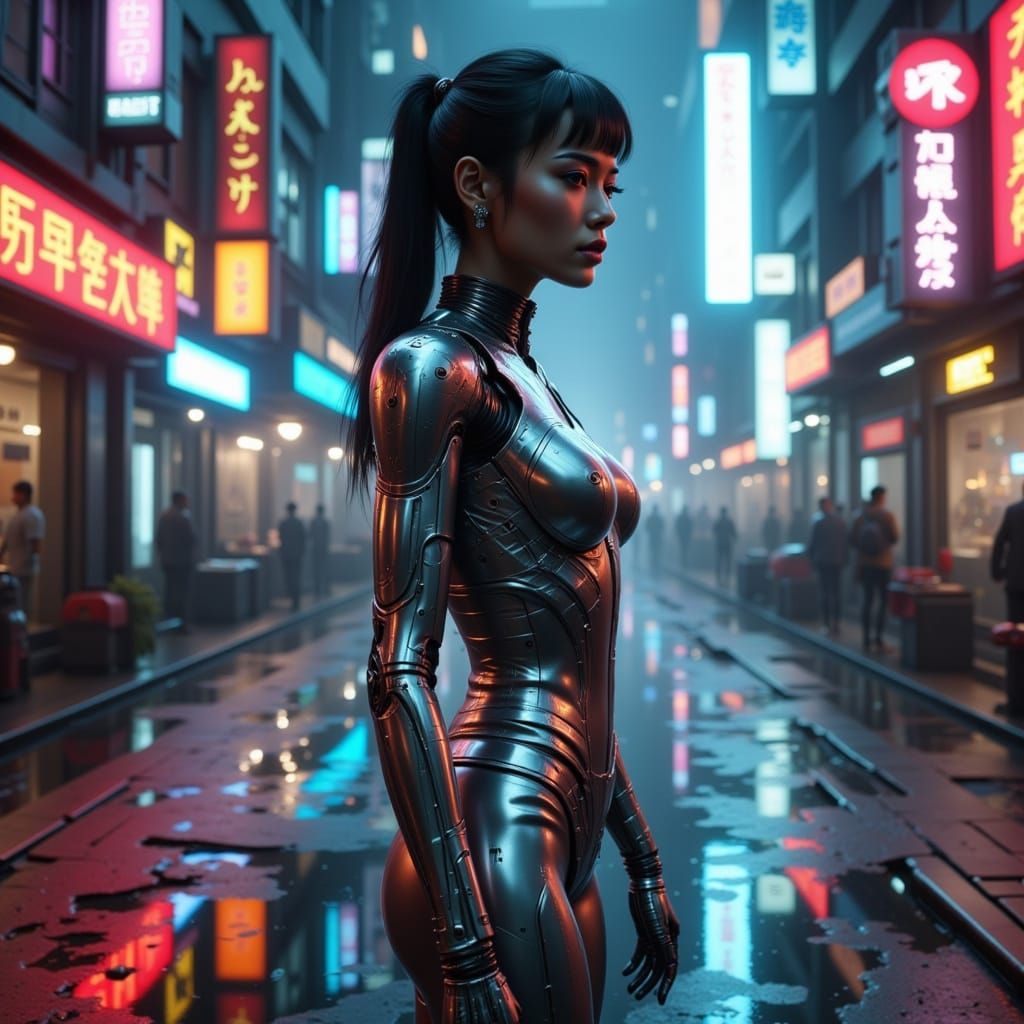 Cyberpunk Android on Neon Street