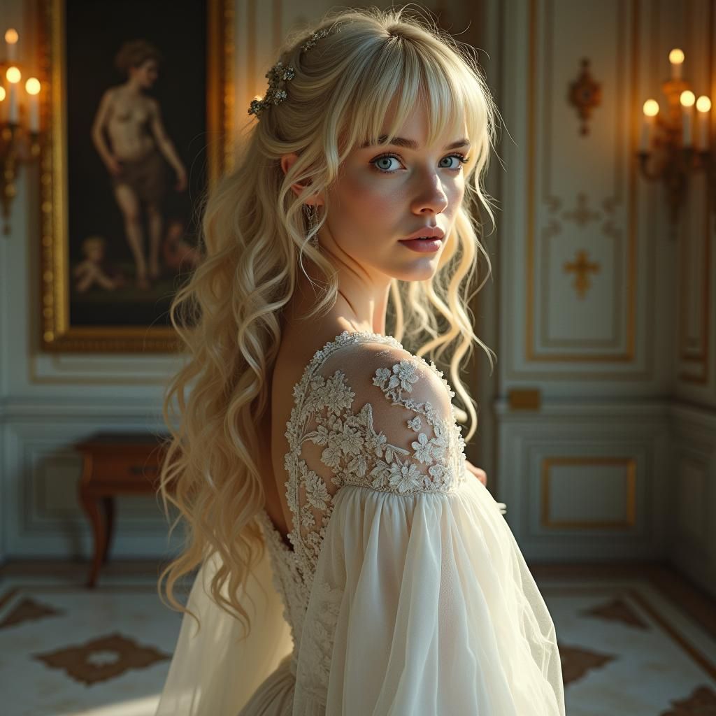 Ethereal Fae Woman in Vintage Gown, Matte Painting