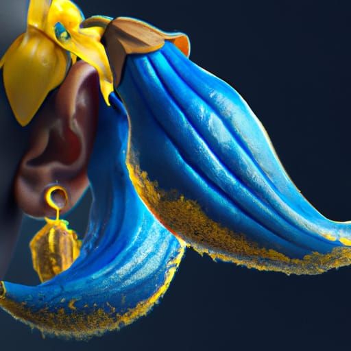 Banana-Shaped Blue Earring in Detailed Digital Art