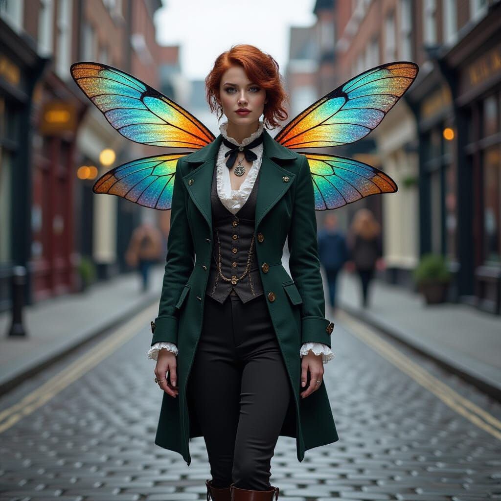 Photorealistic Victorian Woman with Dragonfly Wings